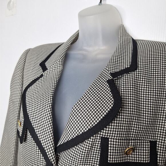 Vintage Gilmor 90s Houndstooth Blazer Jacket Medusa Gold Button 10 Petite Career - Picture 9 of 11